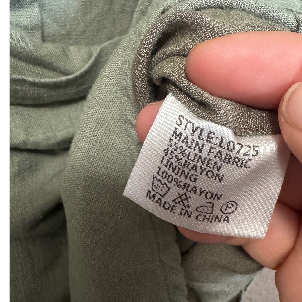 Lost in Lunar Shirt Dress Women S Sage Green Excellent Linen Blend Wrap Front - Picture 10 of 11